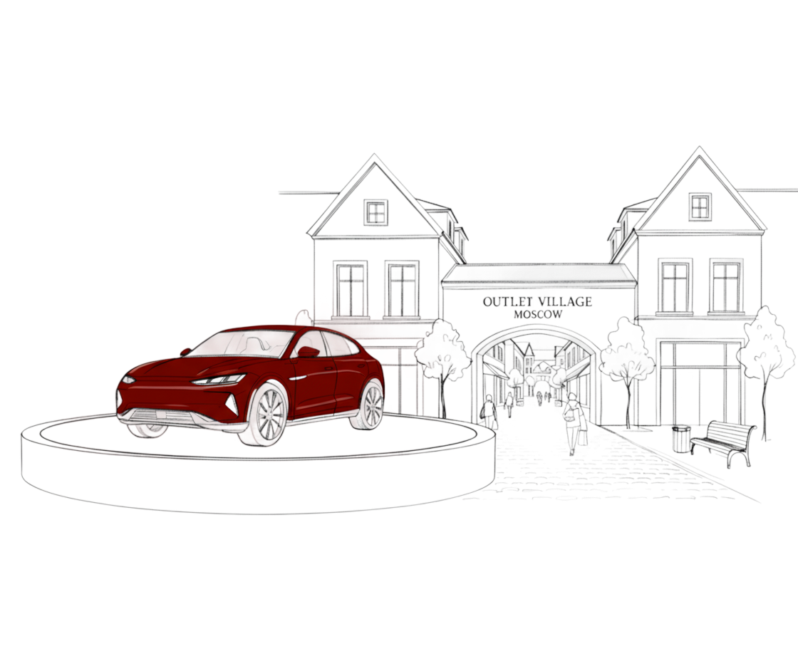 Автомобиль экспонируется у входа в аутлет